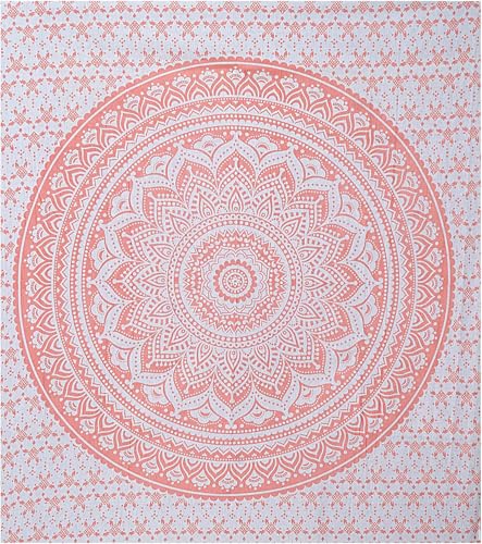 FURNISHFUL FINESSE Handmade Cotton Mandala Wall Tapestry - Rose Gold Ombre Boho Wall Decor, Indian Boho Bohemian Hippie Cute Room Hanging for Girly Bedroom, Dorm & Living Room Aesthetic - 84x90 Inches, Rose Gold - color: Rose Gold, size: 90"L x 84"W