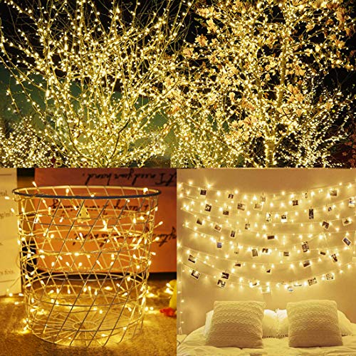LJLNION 300 LED String Lights Outdoor Indoor, Extra Long 98.5FT Christmas Lights, 8 Lighting Modes, Plug in Waterproof Fairy Lights for Wedding Party Bedroom Decorations (Warm White) - color: Warm White