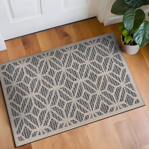 Rugshop Blue Contemporary Geometric Indoor/Outdoor Area Rug — Hose Washable for Entryway, Kitchen and Bathroom, 2'3" x 4' - size: 2'7" x 4' (Rectangular)