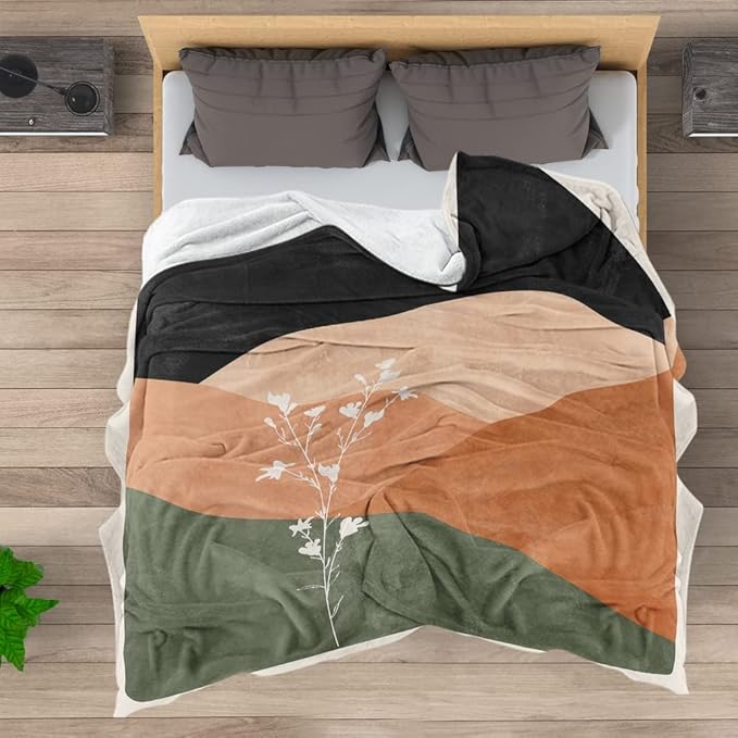 Boho Orange Mid Century Blankets Abstract Modern Throw Blanket Minimalist Sun Aesthetic Soft Warm Bed Bedding Women Blankets for Couch Bedroom Sofa Office Cozy Flannel Blankets 60"X80"