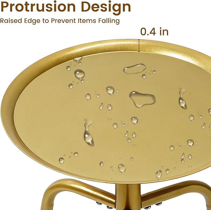 Plant Stand Indoor Outdoor, 11'' Round Gold Corner Single Plant Table, 3-Leg Small Metal Plant Holders Flower Pot Stand, Modern Corner Round Small Side End Table with Raised Design