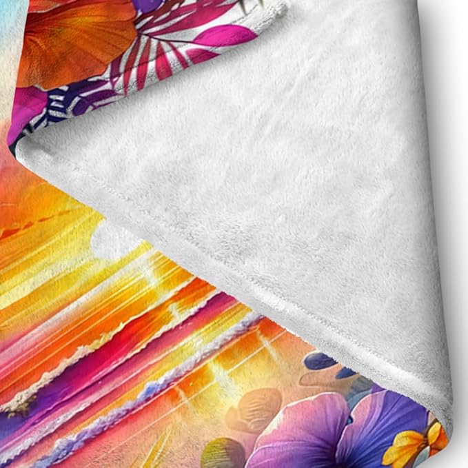 Beach Sunset Landscape Palm Tree Blanket Gifts for Women Girls Adults Kids Soft Warm Lightweight Cozy Tropical Sunset Beach Ocean Throw Blankets for Bed Sofa Couch Living Room Decor 70"X80"