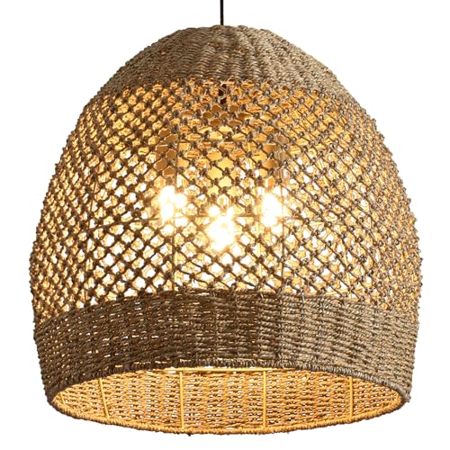 19.7" Boho Rattan Chandelier Fixture,3-Light Farmhouse Wicker Hand Woven Ceiling Hanging Chandeliers of Living Room Dining Room Kitchen Island Hallway - size: 3-Light 19.7 inch