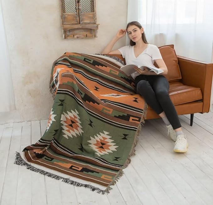 Lqprom Southwest Throw Blankets Aztec Southwestern Throws Cover Boho Native American Blankets for Gift Sofa Table Bed Living Room Decor Outdoor Camping Picnic Tent Beach Car Traveling 51"x63"