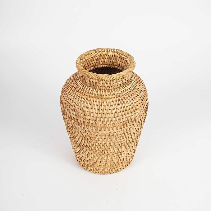 Rattan Vase Country Rustic Style Handmade Woven Plant Flower Vase Basket for Home Decor
