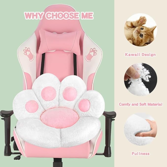 MOONBEEKI Cat Paw Cushion Chair Comfy Kawaii Plush Seat Cushions Shape Lazy Pillow for Gamer Chair 28"x 24" Cozy Floor Cute Seat Kawaii for Girl Worker Gift, Dining Room Bedroom Decorate （White）