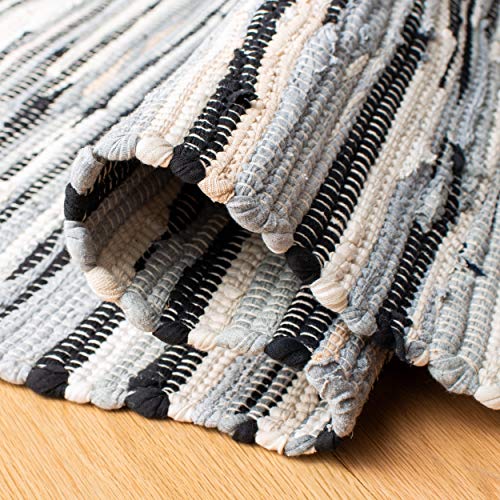 SAFAVIEH Rag Rug Collection Accent Rug - 2' x 3', Black & Multi, Handmade Boho Stripe Cotton, Ideal for High Traffic Areas in Entryway, Living Room, Bedroom (RAR129Q) - color: Black/Multi, size: 2' x 3' (Rectangular)