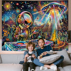 Galoker Blacklight Alien UFO Tapestry Trippy Galaxy Planet Tapestry UV Reactive Funny DJ Music Wall Tapestries Plant Cactus Tapestries Wall Hanging for Home Decor(70.8"x92.5") - size: 92.5"L x 70.8"W