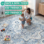 Bloom Rugs Caria Washable Non-Slip 4x6 Rug - Blue Traditional Area Rug for Living Room, Bedroom, Dining Room, and Kitchen - Exact Size: 4' x 6' - color: Blue, size: 4' x 6' (Rectangular)
