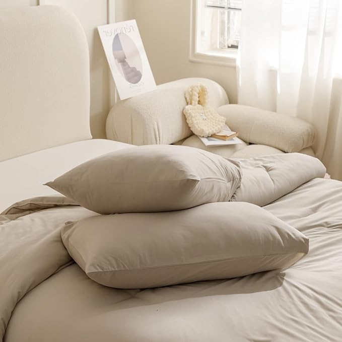 ROSGONIA Oversized Queen Comforter Oatmeal, 3pcs (1 Comforter & 2 Pillowcases) Lightweight Oversized Queen Comforter Sets Bedding Blanket Quilts