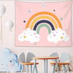 LB Classroom Boho Tapestry Rainbow Room Decor for Girls- Cute Stars White Cloud Pink Tapestries Wall Hanging for Nursery Kids Bedroom Living Room Dorm Party Wall Decor, 60x40 inches
