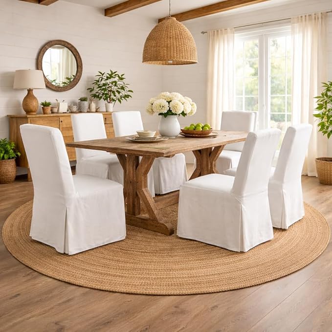 Savi Home Jute Area Rug Handwoven - 8 feet Round Natural - Rustic Vintage Beige Braided Reversible Rug- Eco Friendly Rugs for Farmhouse, Bedroom, Kitchen, Living Room