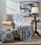 Serafina Home Bohemian Fleece Throw Blanket: Boho Velvety Soft Tie Dye Design, Purple Blue White, 50" x 70" (Tie Dye)