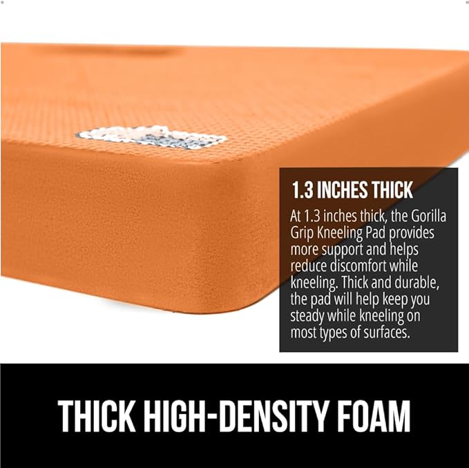 GORILLA GRIP Extra Thick Patent Pending Supportive Foam Kneeling Pad, 2 PK, Large Cushion Knee Pads for Gardening, Baby Bath, Dirt and Water Resistant, Workout and Garden Supplies, 17.5x11 Orange