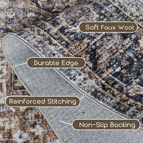 BILEEHOME Dining Room Rugs for Under Table Washable Country Vintage Area Rug for Living Room 6x9,Chocolate Brown - color: Brown, size: 6' x 9' (Rectangular)