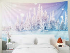 EMMTEEY Winter Forest Tapestry - Mysterious Landscape Blue Ice Lake Frozen Magical Snow Tree Wall Hanging 80X60 for Men