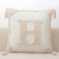 Monogram Pillow Covers with Tassels 18”x18” Modern Cotton Canvas Tufted Alphabet H Throw Pillow Covers for Sofa Couch Bed 26 English Letters Decorative Pillow Case for Sofa Throw Pillows
