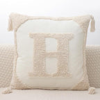 Monogram Pillow Covers with Tassels 18”x18” Modern Cotton Canvas Tufted Alphabet H Throw Pillow Covers for Sofa Couch Bed 26 English Letters Decorative Pillow Case for Sofa Throw Pillows