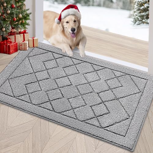 REFETONE Indoor Doormat, Front Back Door Mat 20"x32" Rubber Backing Non Slip Mats, Absorbent Washable Entrance Doormat for Entryway, Resist Dirt Low-Profile Inside Floor Mat for Muddy Shoes Light Grey - color: Big Plaid Light Grey, size: 1'8" x 2'8" (Rect