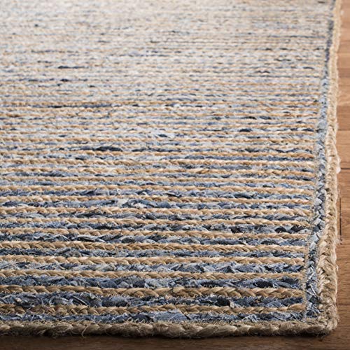 SAFAVIEH Cape Cod Collection Area Rug - 5' Square, Natural & Blue, Handmade Flat Weave Jute, Ideal for High Traffic Areas in Living Room, Bedroom (CAP250A) - size: 5' x 5' (Square)