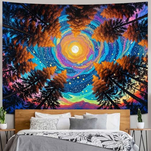 Wegklazax Celestial Forest Tapestry, Artistic Fantasy Wall Art for Room Decor, Vibrant Nature Home Decor 60" L x 44" W - color: Blue Yellow, size: 60"L x 44"W