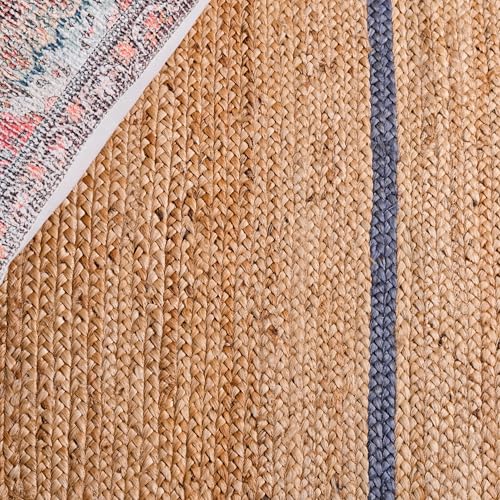 SAFAVIEH Area Rug 8x10 - Natural Fiber Collection - Large - Natural & Blue, Handmade Jute, Ideal for Living Room, Bedroom, Dining Space (NFB125M) - color: Natural/Blue, size: 8' x 10' (Rectangular)