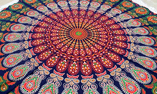 Mandala Round Beach Tapestry Boho Hippie Blanket Bohemian Large Table Cloth Home Decor Yoga Mat Meditation Picnic Rug Throw Hippy Gypsy Tablecloth Roundie (42 Inches, Orange And Green) - color: Orange And Green, size: 42"L x 42"W