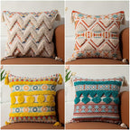 Xiao Hua Boho Tufted Decorative Throw Pillow Cover, Cozy Bohemian Cotton Canvas Cushion Cover Tassels Pillow Case Home Decor 17"X 17",03