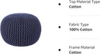 REDEARTH · Round Pouf Foot Stool Bean Bag Ottoman - Cable Knitted Cord Boho Pouffe - Poof Accent Bean Bag - Handmade by Artisans for Living Room - Bedroom (19.5"x19.5"x14") - Navy Blue