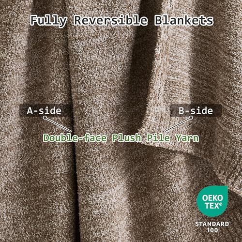 WDCOZY Taupe Melange Throw Blanket for Couch Bed Travel Camping, Reversible Super Soft Plush Knitted Blanket, Lightweight Cozy Fuzzy Fluffy Warm Throw, Textured Blanket for Home Decor, Tan 50"x60" - color: Taupe, size: Throw (50" x 60")