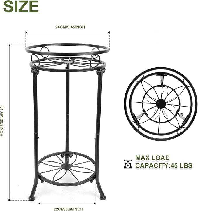 THKFUL 2Pack Plant Stand Indoor Outdoor,20.3" Heavy Duty Metal Pot Plants Stands for Multiple Plant,2 Tier Corner Flower Pot Stand Holder Rack Planter Display for Patio Garden Balcony(Black)