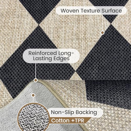 Washable Checkered Easy Jute Rug 3x5, Black Checkerboard Boho Geometric Outdoor Indoor Patio Small Rugs, Woven Non Slip Thin Neutral Carpet Door Mat for Bedroom Entryway Front Door Farmhouse - color: Checkerboard -3 Nature Black, size: 3' x 5'