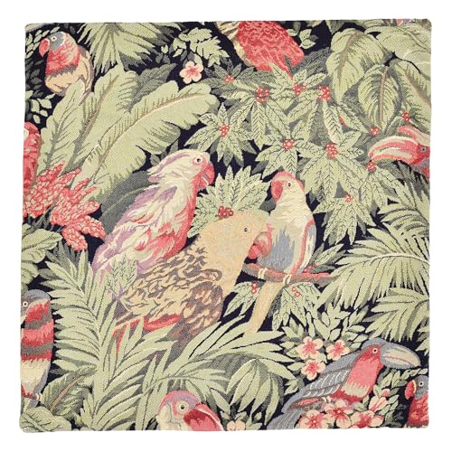 18x18 Tapestry Pillow Cover, Jacquard Woven Tropical Parrot Bird Jungle Botanical Palm Leaf Decorative Throw Pillow Sham for Couch Sofa, Exotic Vintage Cushion Case (Jungle Green & Parrot Crimson) - color: Exotic Jungle Green & Parrot Crimson