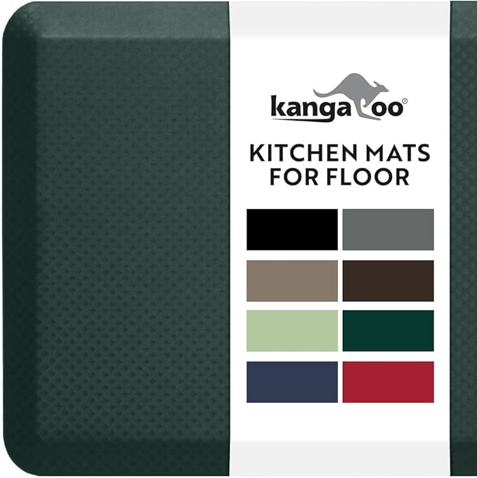 KANGAROO Thick Ergonomic Anti Fatigue Mats for Kitchen Floor, Cushioned Standing Office Desk Mat, Waterproof Scratch Resistant Topside, Supportive All Day Comfort Padded Foam Rugs, 20x32, Hunter Green
