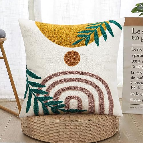Merrycolor Boho Pillow Covers 18x18,Soft Mid Century Geometric Leaves Accent Pillows, Modern Aesthetic Decorative Throw Pillows for Couch Bed Sofa Bedroom,1 Pcs (Only 1 Pillow Cover) - color: Style F, style: 18 x 18-Inch