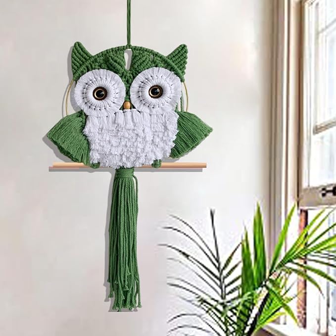 ACEDSGN Macrame Owl Wall Hanging Boho Hippy Decor, Handmade Tapestry Fiber Art Wall Decor for Nursery Bedroom Living Room, Sustainable Gift for Owl Lovers & Nature Fans