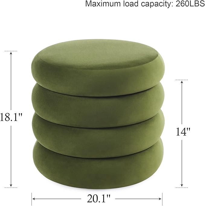 Velvet Storage Ottoman Set of 2, Compact Round Tufted Pair with Removable Lids for Lounge, Dorm and Entryway, Olive Green