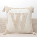 Monogram Pillow Covers with Tassels 18”x18” Modern Cotton Canvas Tufted Alphabet W Throw Pillow Covers for Sofa Couch Bed 26 English Letters Decorative Pillow Case for Sofa Throw Pillows