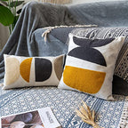 Boho Lumbar Decorative Pillow Cover, Abstract Geo Throw Pillowcase for Retro Mid Century Accent Decor, Modern Rectangle Textured Home Bed Couch Sofa Cushion Sham 12x20, 1PCS(Black Mustard) - size: 20" x 12" (Pack of 1)