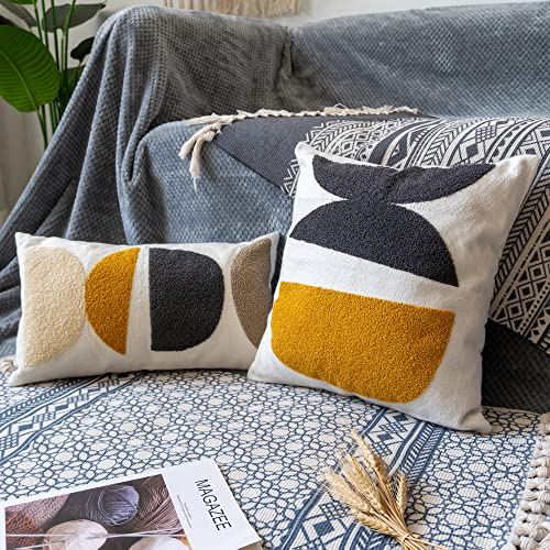 Boho Lumbar Decorative Pillow Cover, Abstract Geo Throw Pillowcase for Retro Mid Century Accent Decor, Modern Rectangle Textured Home Bed Couch Sofa Cushion Sham 12x20, 1PCS(Black Mustard) - size: 20" x 12" (Pack of 1)