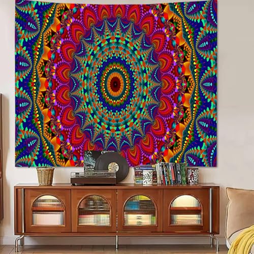 FENDROM Cool Colorful Mandal Tapestry Popular Handicrafts Indian hippie Bohemian Wall Hanging Aesthetic Floral Mandala Wall Art For College Bedroom Living Room Dorm Beach Throws Table Cloth - color: Y07, size: 90"L x 70"W
