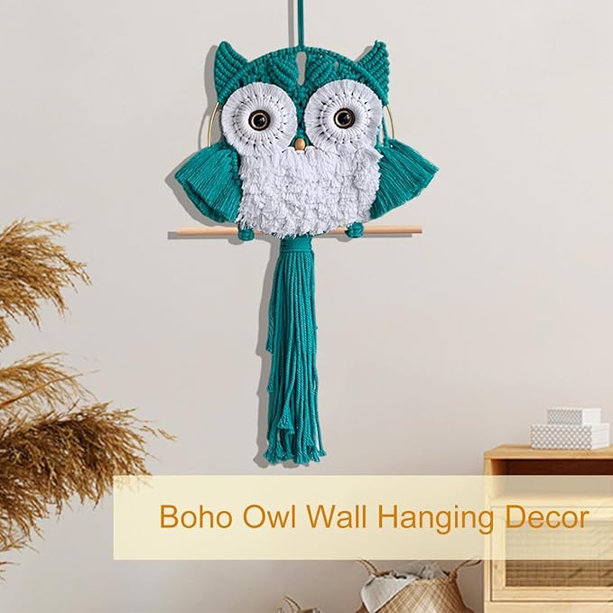 ACEDSGN Macrame Owl Wall Hanging Boho Hippy Decor, Handmade Tapestry Fiber Art Wall Decor for Nursery Bedroom Living Room, Sustainable Gift for Owl Lovers & Nature Fans
