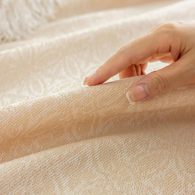 ROOMLIFE Boho Beige Couch Cover for Dogs, Washable Non Slip Furniture Protector Couch Sofa Covers for 3 Cushion Couch, Soft Breathable Sofa Slipcovers Couch Cover Throw Blanket with Tassels71''X134''