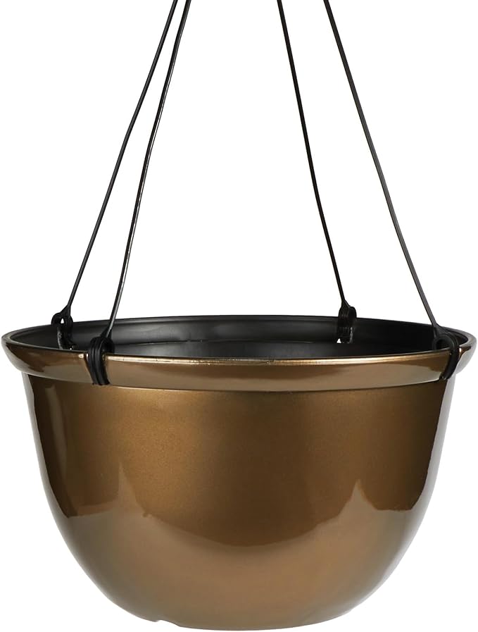 The HC Companies 11 Inch Hanging Metallic Planter - Round Hanging Basket for Indoor Outdoor Plants, Bronze