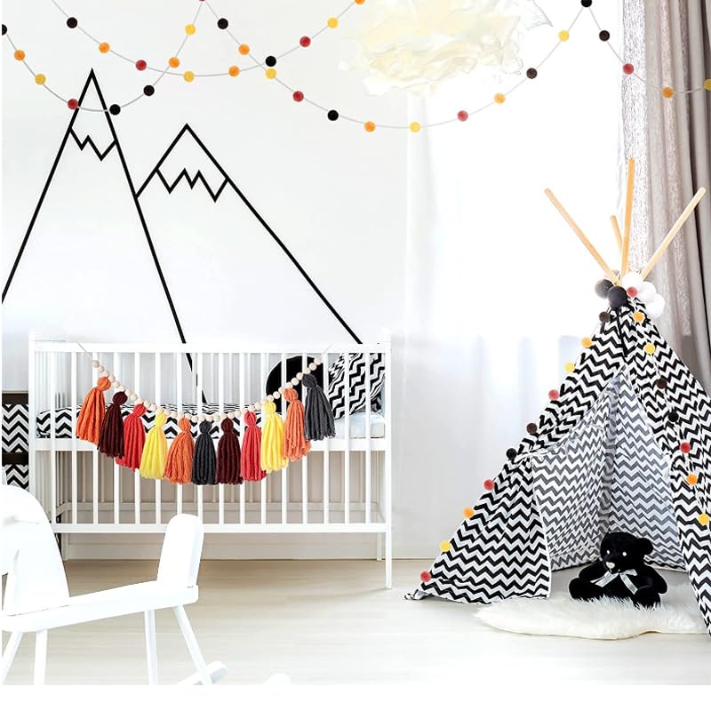 3PCS/Set Boho Tassel Garland,BetterJonny Boho Tassel Garland Wall Hanging Decor Pastel Banner with Wood Beads and 2Pcs Pom Pom Felt Ball for Home and Outdoor Decor - color: Style -2