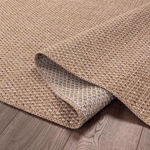 CAMILSON Indoor and Outdoor Runner Rug Natural Solid Boho Woven Design Easy-Cleaning Non Shedding Farmhouse Living Room Bedroom Garden Patio and Kitchen Washable Outside Carpet Alfombras (2x7) - color: Basketweave/Natural, size: 2' x 7' (Rectangular)