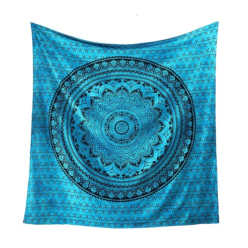 Popular Handicrafts Queen Mandala Hippie Hippy Tie Dye Psychedelic Ombre Tapestry Wall Hanging - Indian Maditation Gypsy Bohemian Dorm Room Decor Tarqouise 81x88 Inch - color: Tarquoise Black, size: 88L" x 81W"