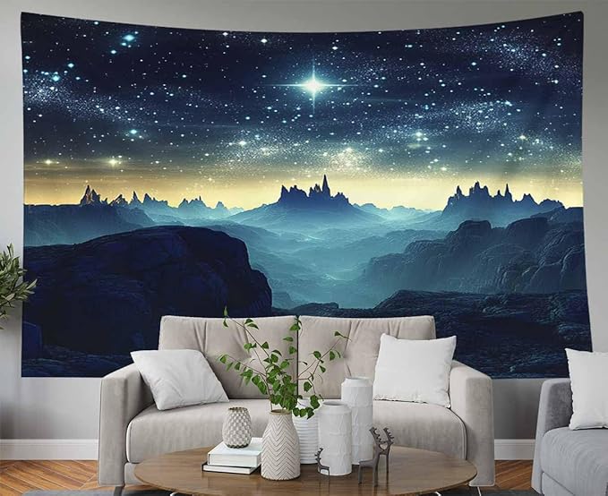 EMMTEEY Fantasy Tapestry Mountains under Starry Sky 60X50 Inch Ceiling Tapestry Wall Art Hanging Tapetries for Bedroom Living Room Dorm Décor