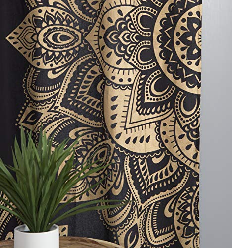 Popular Handicrafts Indian Hippie Bohemian Beautiful Passion Ombre Black Color Mandala Curtain Panels Gold - color: Black Gold_f, size: 38"W x 83"L (Pack of 2)