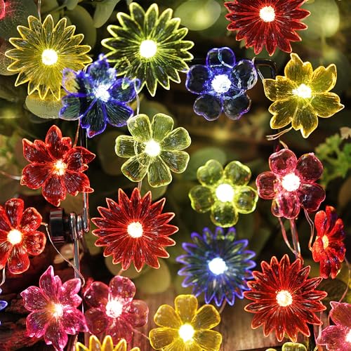 Fairy Lights Decorative Flower Lamp -Waterproof Battery Operated String Lights 7ft 20LED Indoor Outdoor- Floral Décor Flower String Lights Garden Wreath Fence Bathroom Office Home Decor - color: Red-Blue-Pink-Yellow-Orange